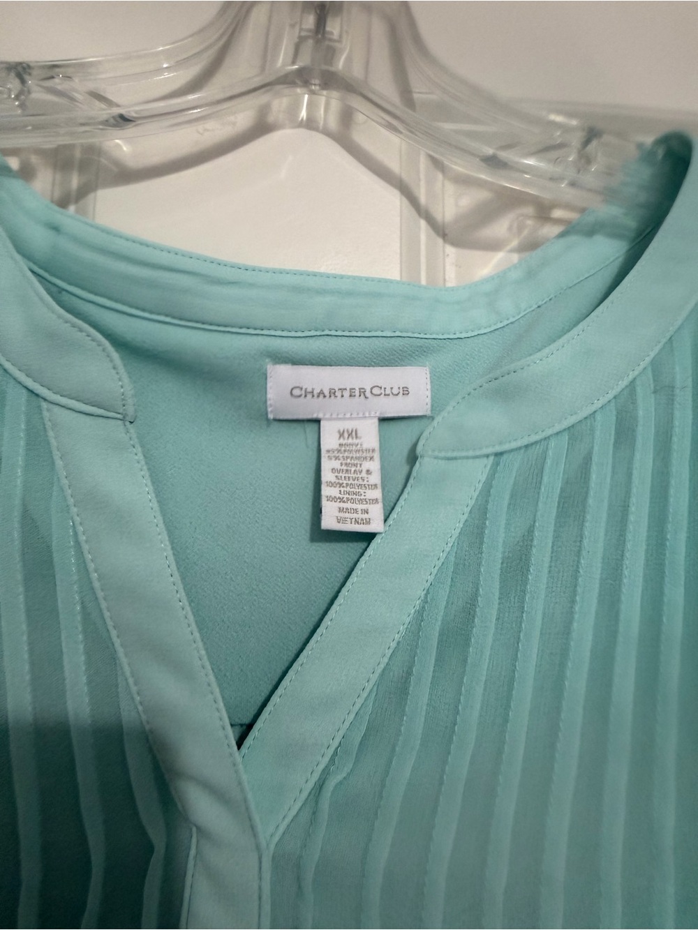 Charter Club Mint Pintuck Challis V-Neck Blouse - Picture 2 of 5